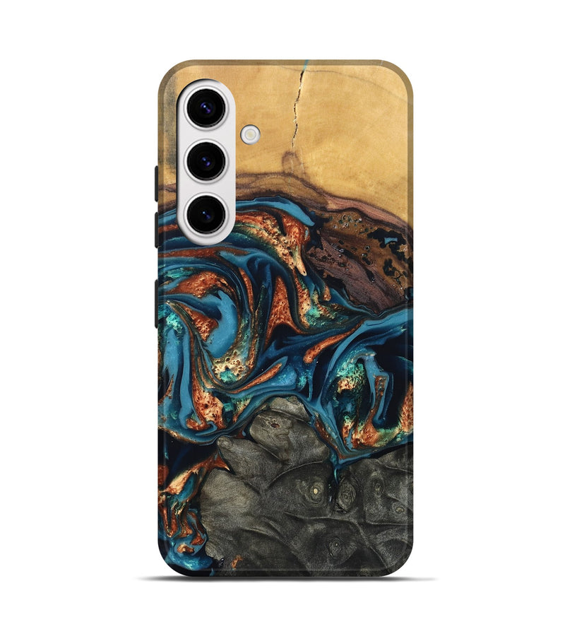 Galaxy S25 Wood Live Edge Phone Case - Roy (Teal & Gold, 820715)