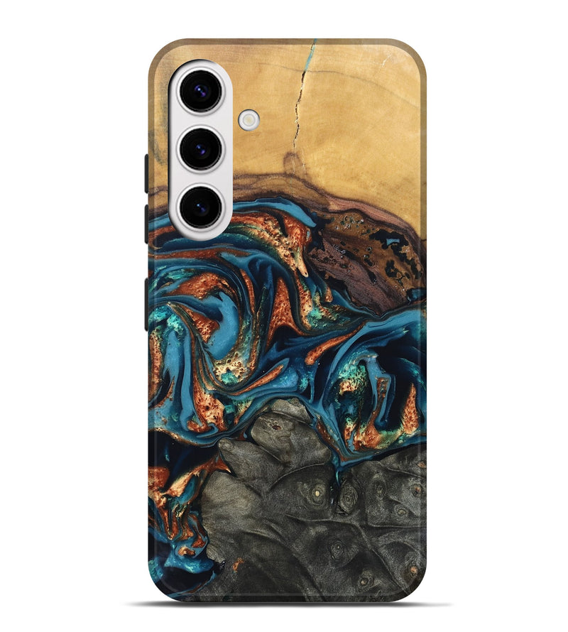 Galaxy S25 Plus Wood Live Edge Phone Case - Roy (Teal & Gold, 820715)