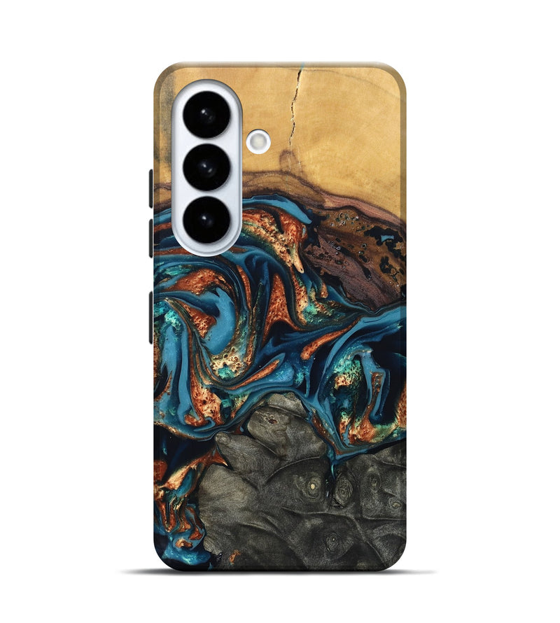 Galaxy S26 Wood Live Edge Phone Case - Roy (Teal & Gold, 820715)