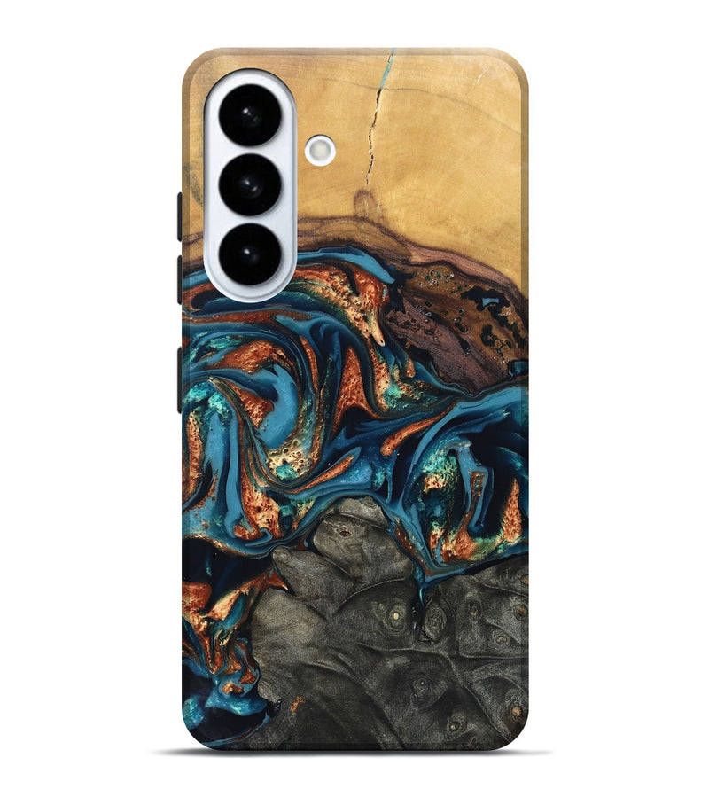 Galaxy S26 Plus Wood Live Edge Phone Case - Roy (Teal & Gold, 820715)