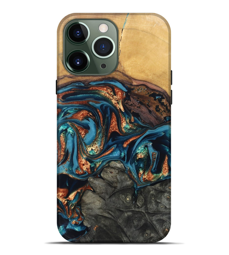 iPhone 13 Pro Max Wood Live Edge Phone Case - Roy (Teal & Gold, 820715)