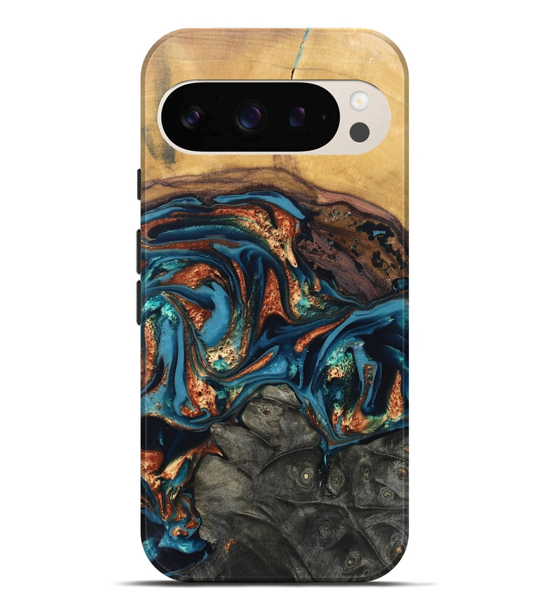 Pixel 10 Pro XL Wood Live Edge Phone Case - Roy (Teal & Gold, 820715)