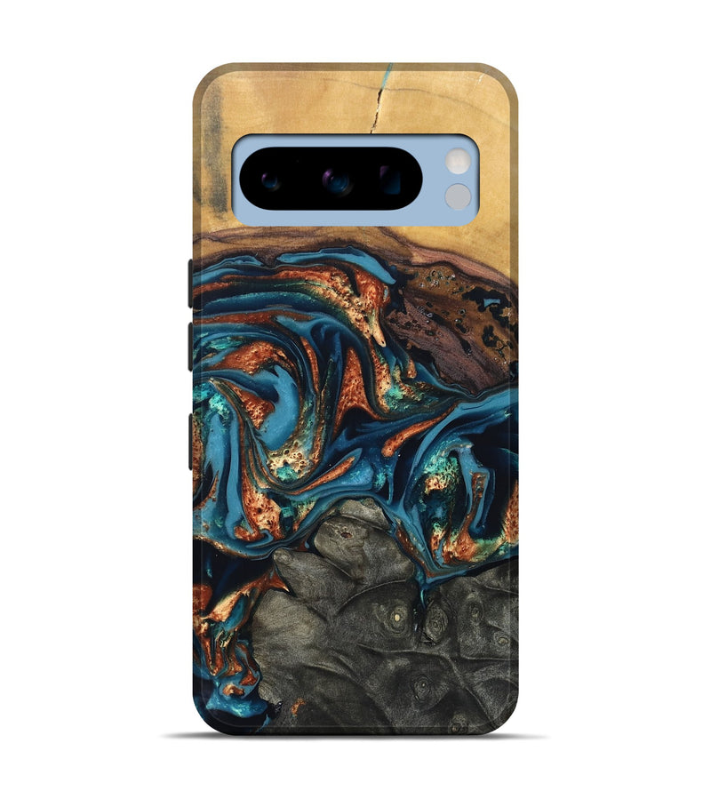 Pixel 8 Pro Wood Live Edge Phone Case - Roy (Teal & Gold, 820715)