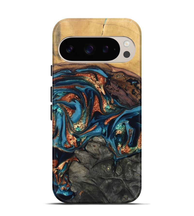 Pixel 9 Wood Live Edge Phone Case - Roy (Teal & Gold, 820715)