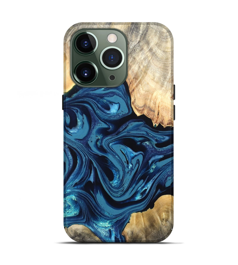 iPhone 13 Pro Wood Live Edge Phone Case - Brandyn (Blue, 820718)