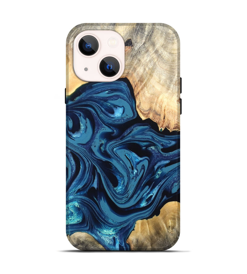 iPhone 14 Wood Live Edge Phone Case - Brandyn (Blue, 820718)