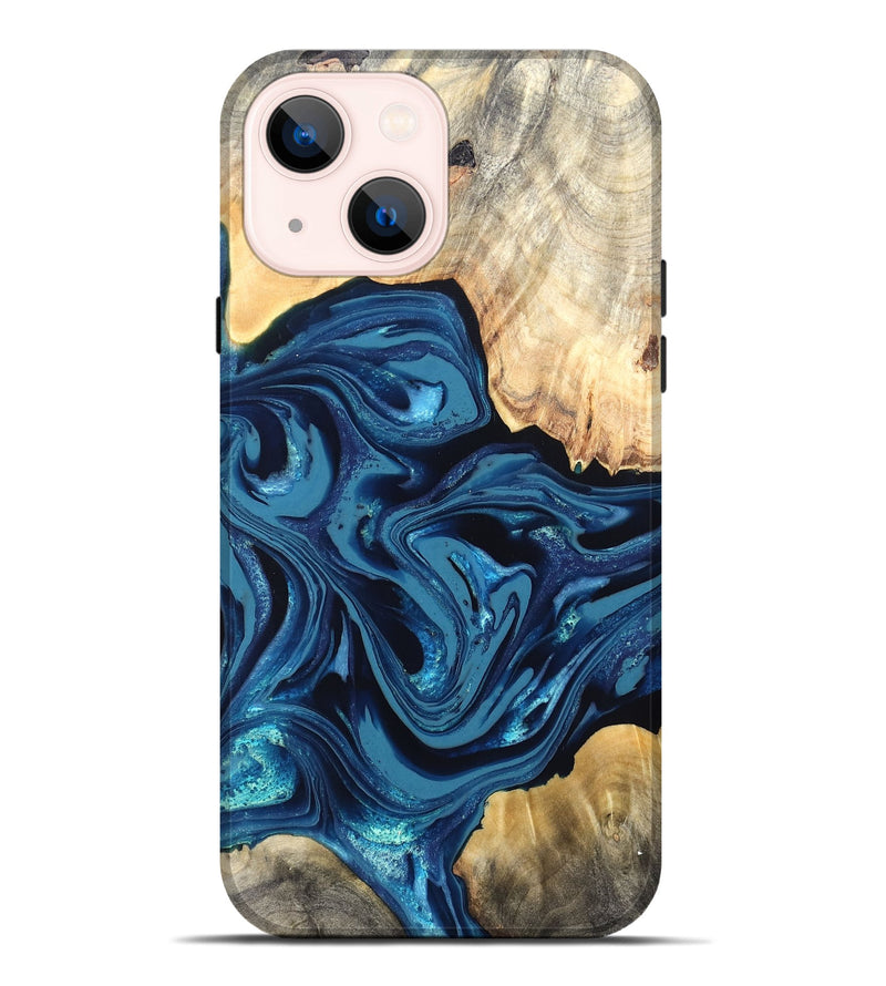 iPhone 14 Plus Wood Live Edge Phone Case - Brandyn (Blue, 820718)