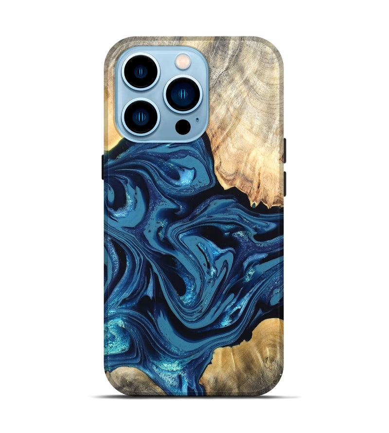 iPhone 14 Pro Wood Live Edge Phone Case - Brandyn (Blue, 820718)