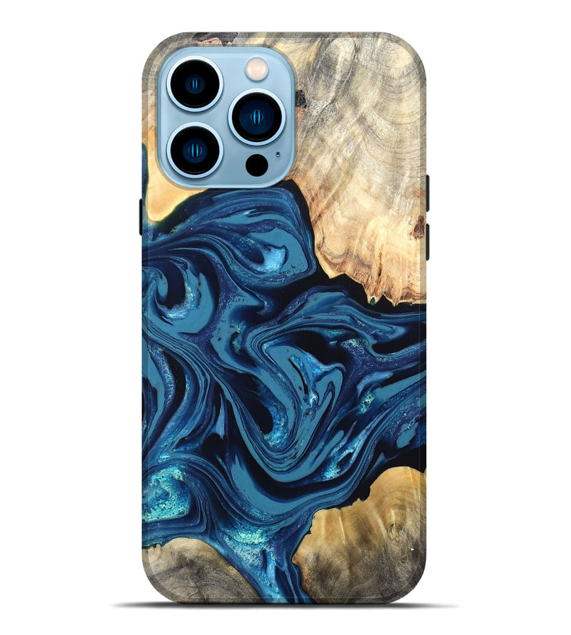 iPhone 14 Pro Max Wood Live Edge Phone Case - Brandyn (Blue, 820718)