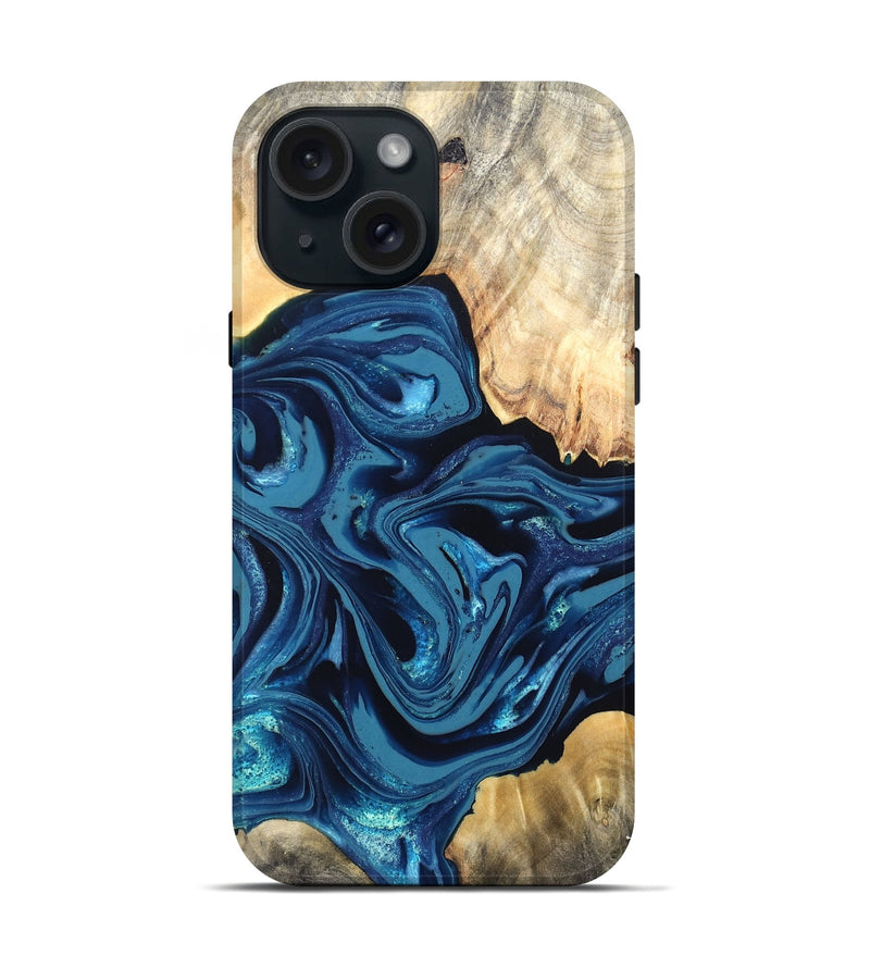 iPhone 15 Wood Live Edge Phone Case - Brandyn (Blue, 820718)