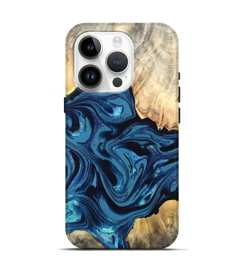 iPhone 15 Pro Wood Live Edge Phone Case - Brandyn (Blue, 820718)