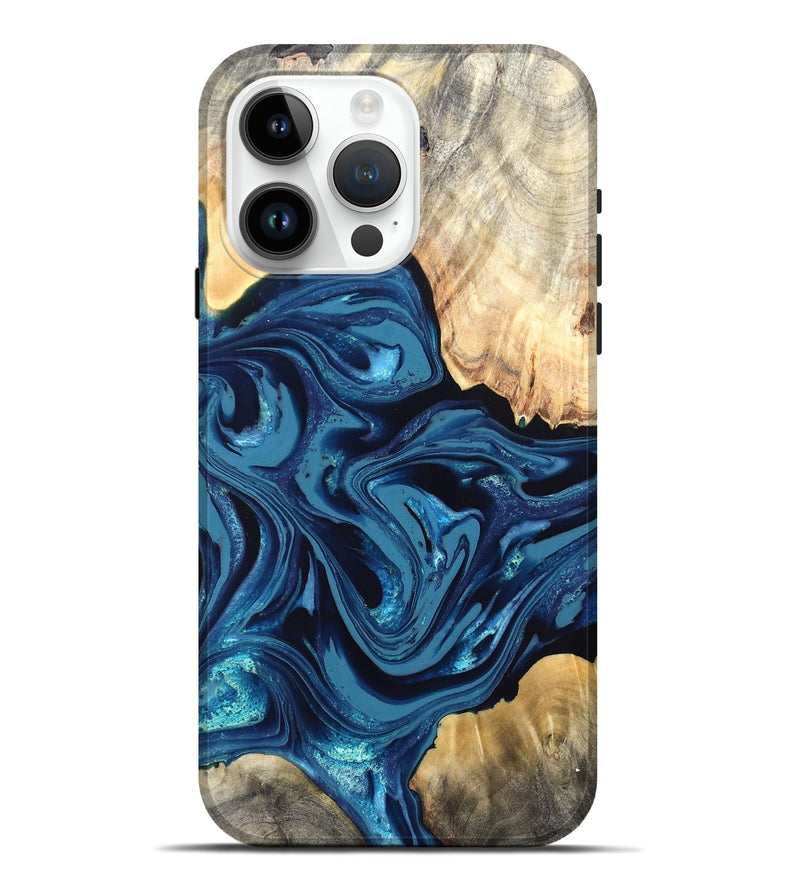 iPhone 15 Pro Max Wood Live Edge Phone Case - Brandyn (Blue, 820718)