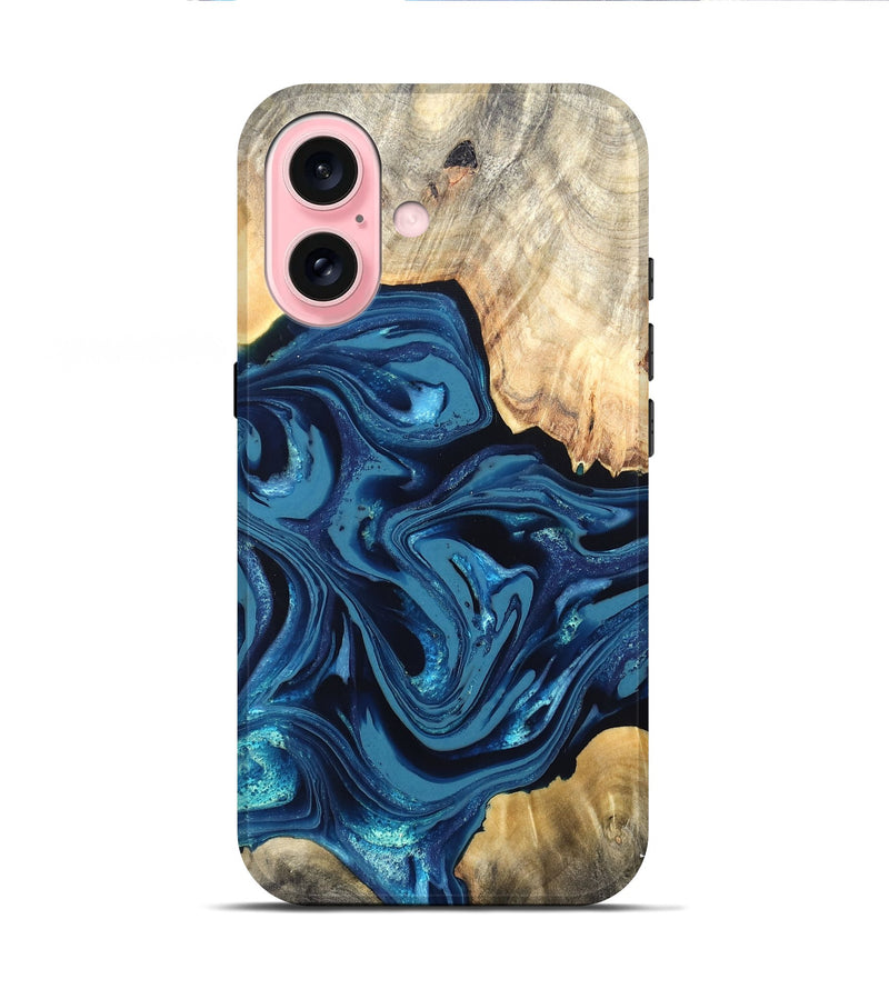 iPhone 16 Wood Live Edge Phone Case - Brandyn (Blue, 820718)