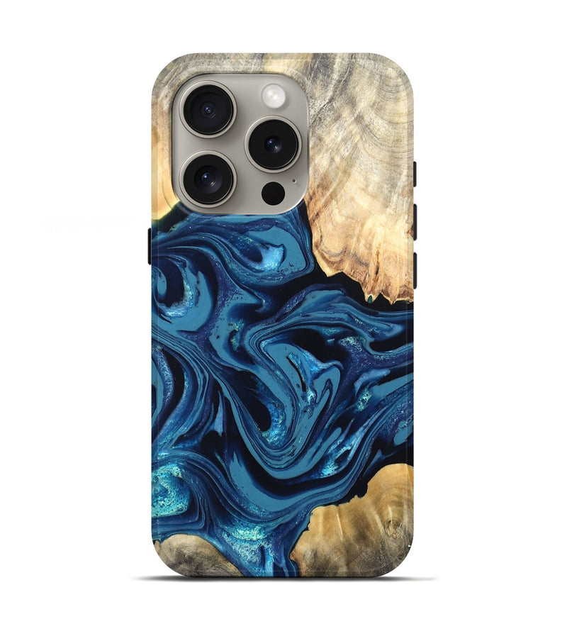 iPhone 16 Pro Wood Live Edge Phone Case - Brandyn (Blue, 820718)