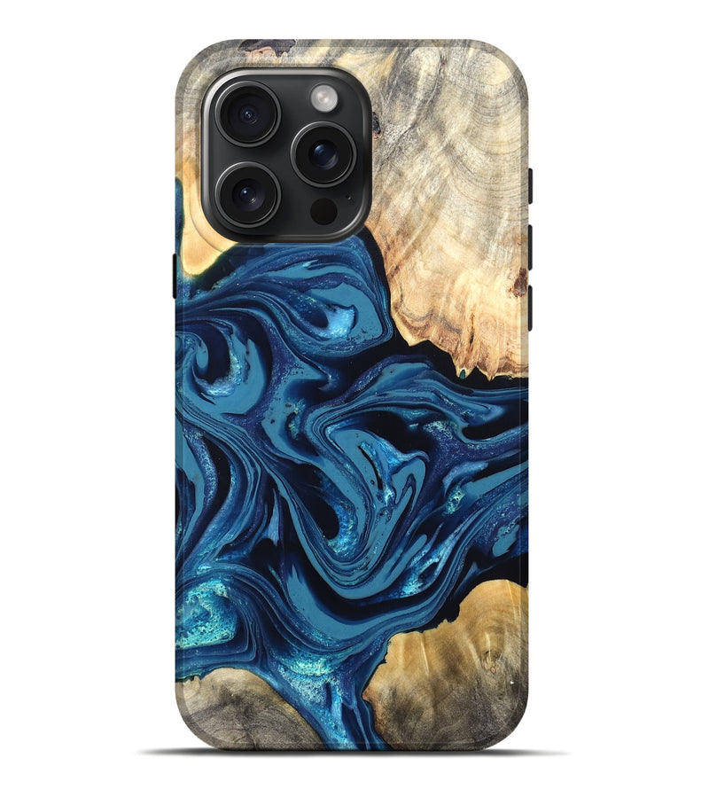 iPhone 16 Pro Max Wood Live Edge Phone Case - Brandyn (Blue, 820718)