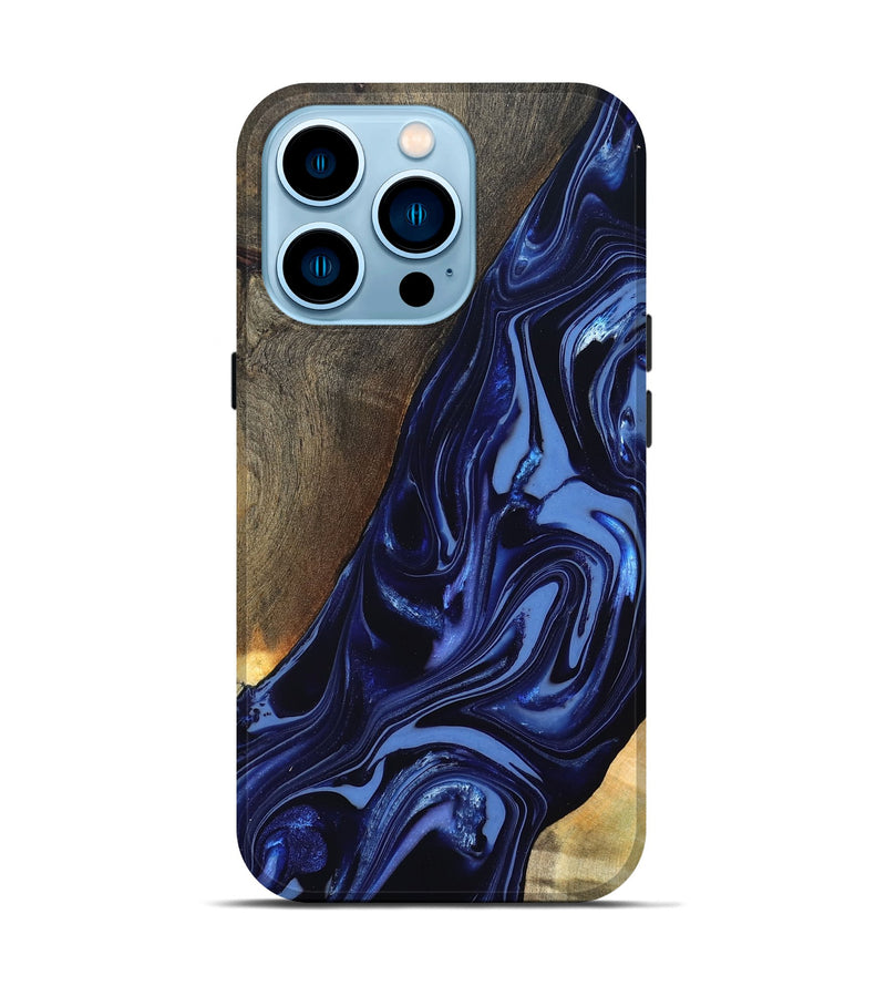 iPhone 14 Pro Wood Live Edge Phone Case - Russel (Blue, 820721)