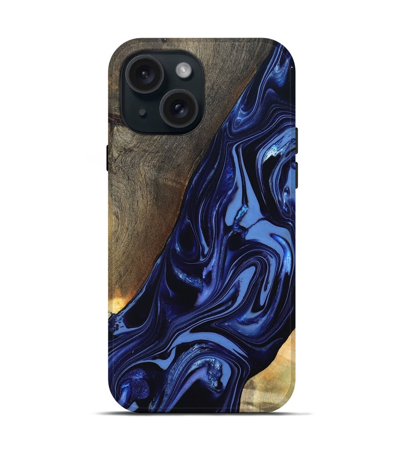 iPhone 15 Wood Live Edge Phone Case - Russel (Blue, 820721)