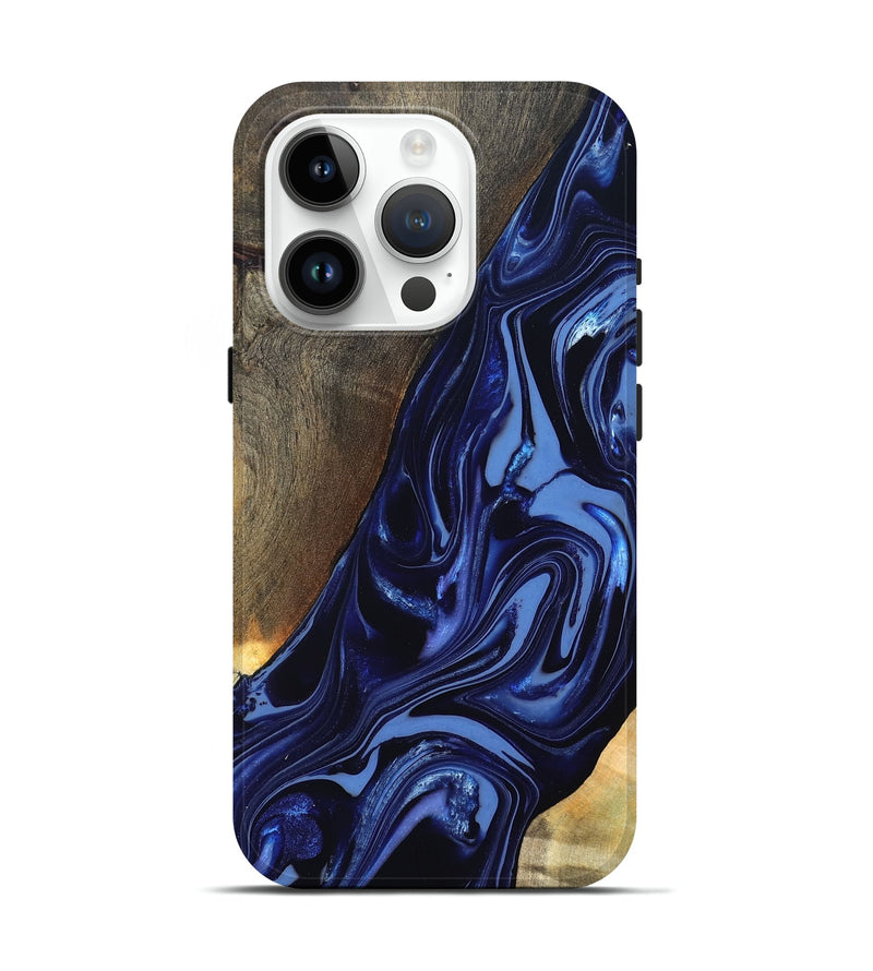 iPhone 15 Pro Wood Live Edge Phone Case - Russel (Blue, 820721)