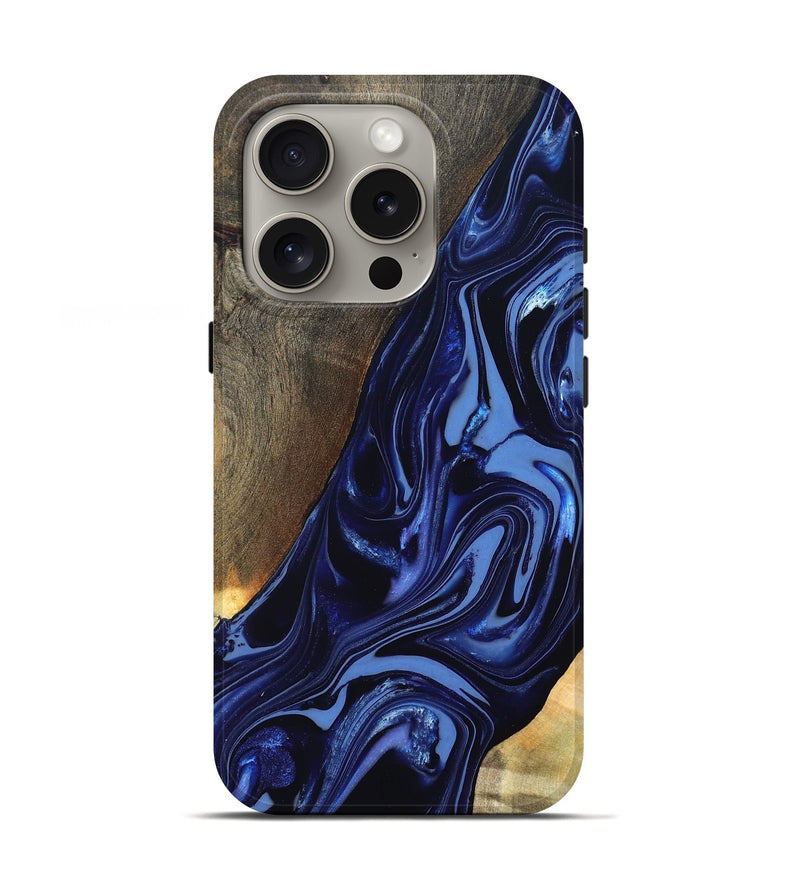 iPhone 16 Pro Wood Live Edge Phone Case - Russel (Blue, 820721)