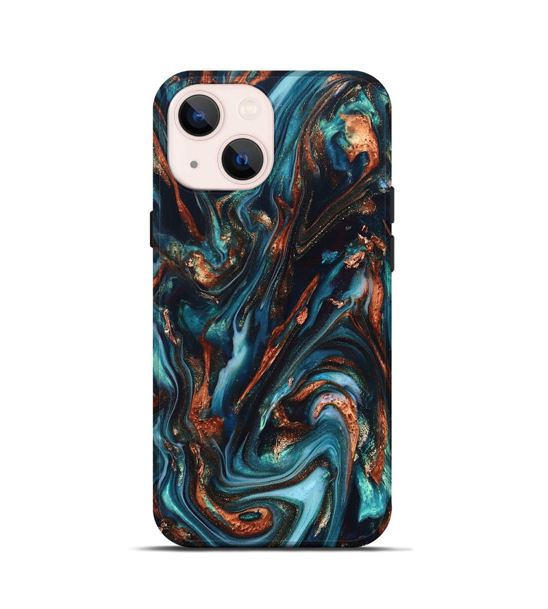 iPhone 13 mini ResinArt Live Edge Phone Case - Chaz (Teal & Gold, 820722)