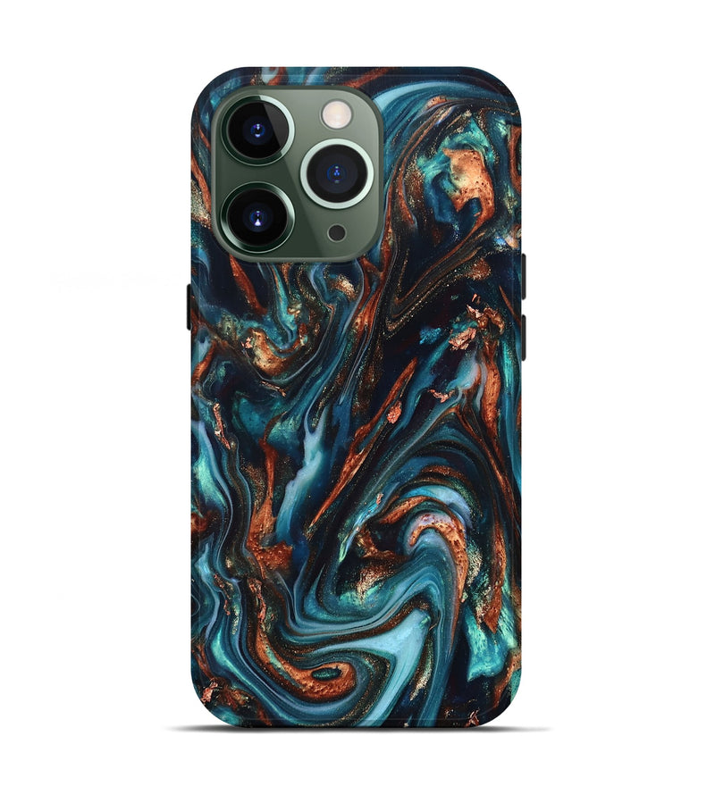 iPhone 13 Pro ResinArt Live Edge Phone Case - Chaz (Teal & Gold, 820722)