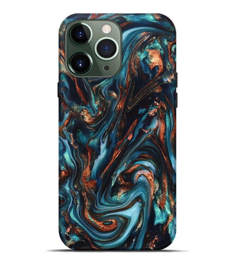 iPhone 13 Pro Max ResinArt Live Edge Phone Case - Chaz (Teal & Gold, 820722)