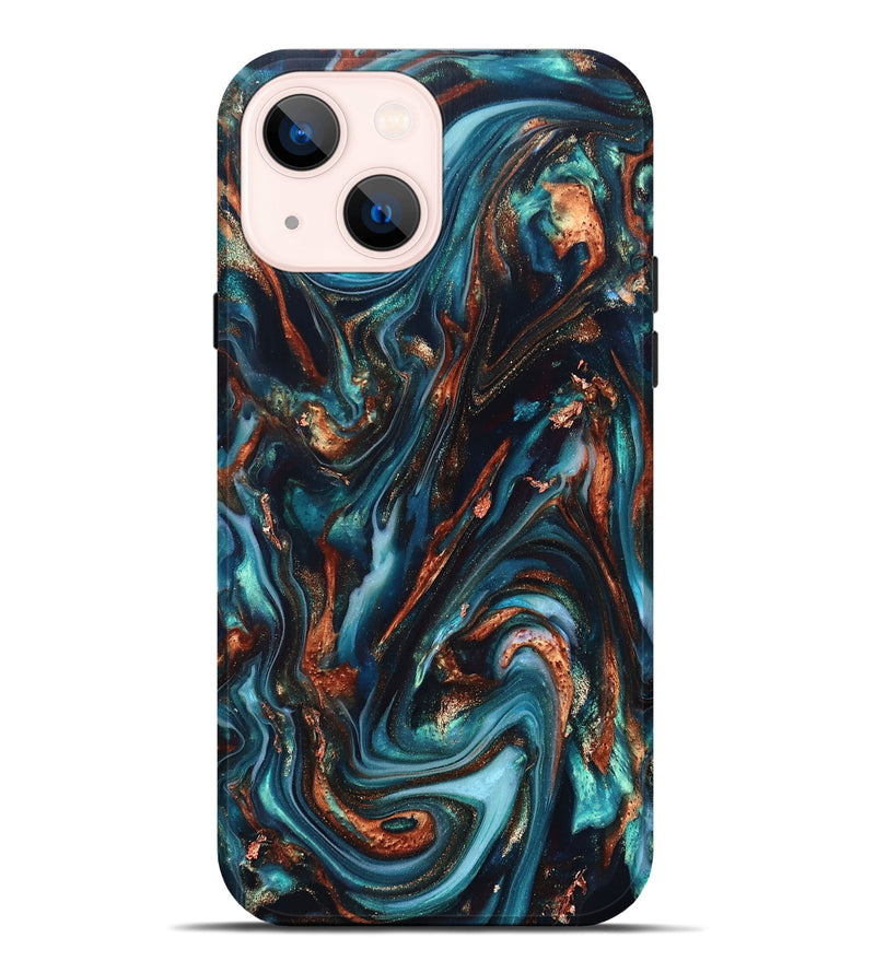 iPhone 14 Plus ResinArt Live Edge Phone Case - Chaz (Teal & Gold, 820722)