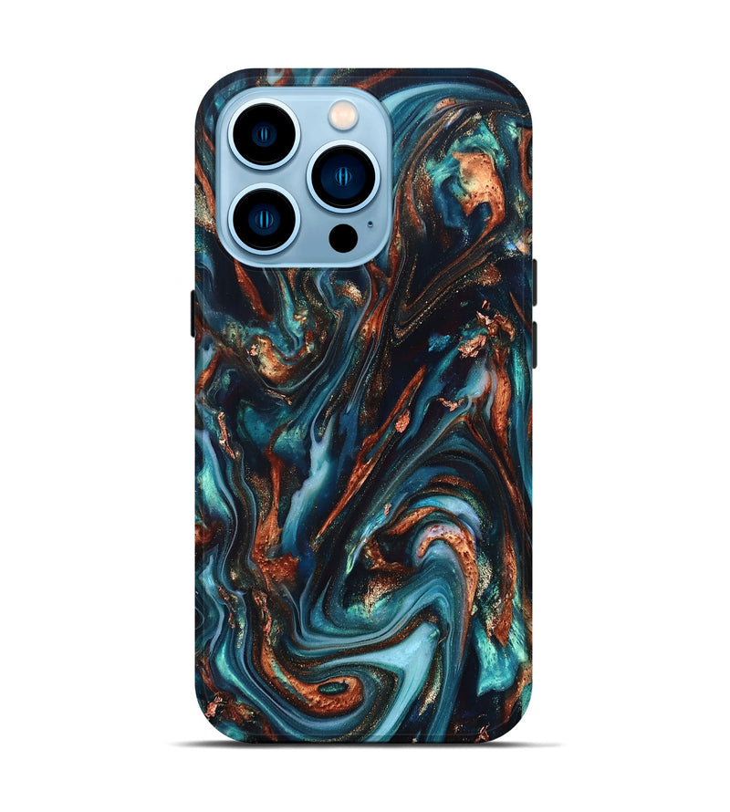iPhone 14 Pro ResinArt Live Edge Phone Case - Chaz (Teal & Gold, 820722)