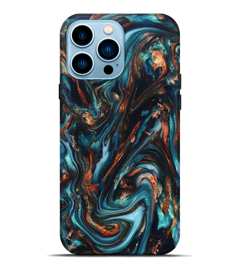 iPhone 14 Pro Max ResinArt Live Edge Phone Case - Chaz (Teal & Gold, 820722)