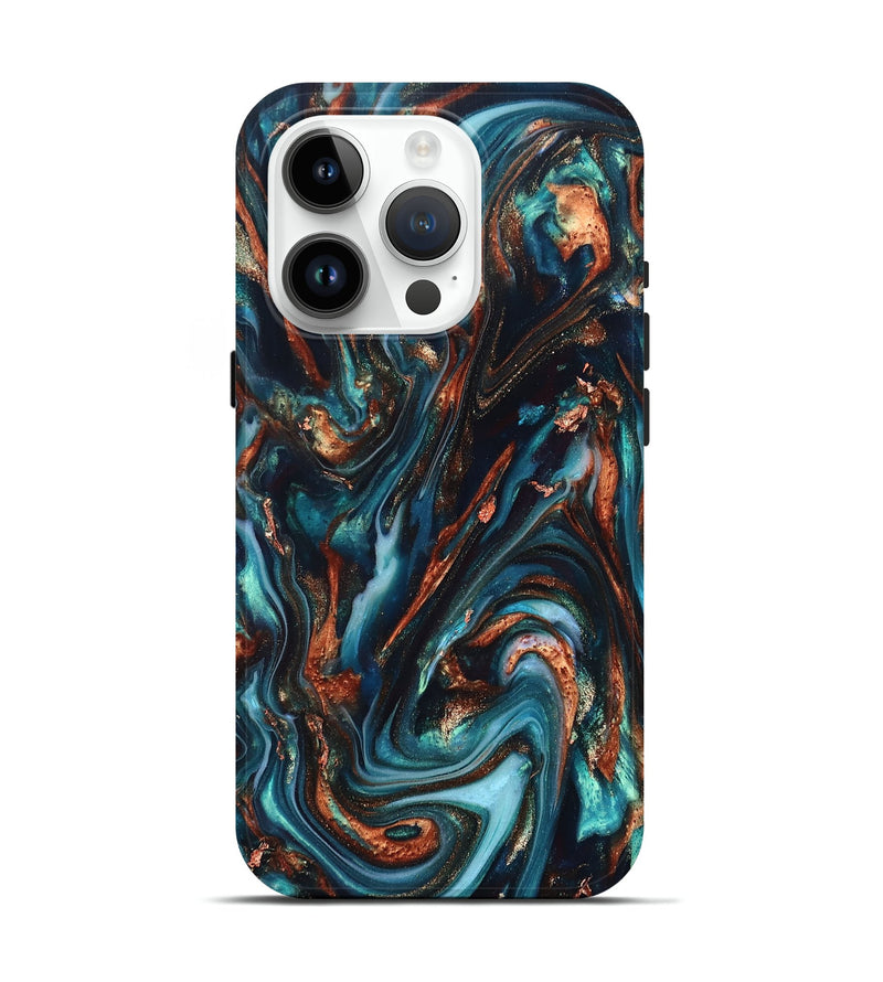 iPhone 15 Pro ResinArt Live Edge Phone Case - Chaz (Teal & Gold, 820722)