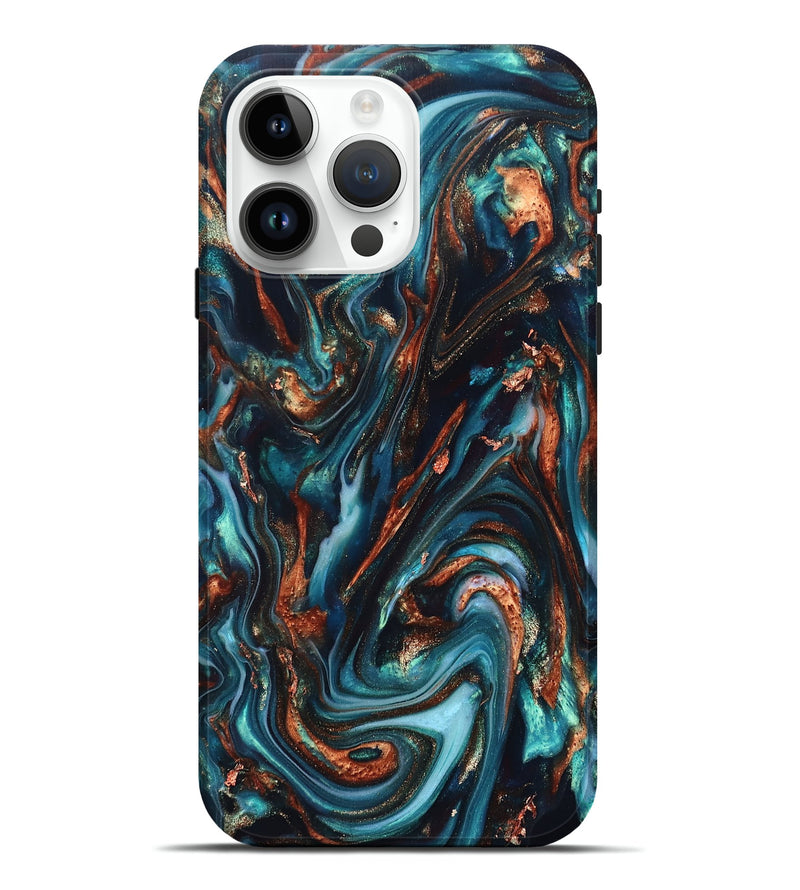 iPhone 15 Pro Max ResinArt Live Edge Phone Case - Chaz (Teal & Gold, 820722)