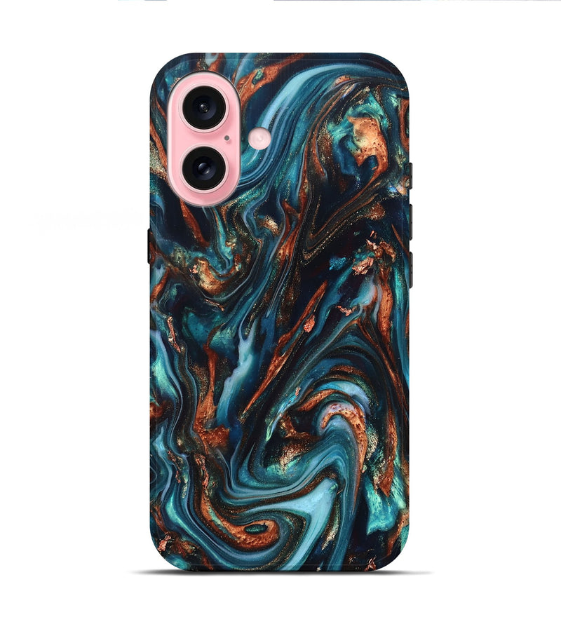 iPhone 16 ResinArt Live Edge Phone Case - Chaz (Teal & Gold, 820722)
