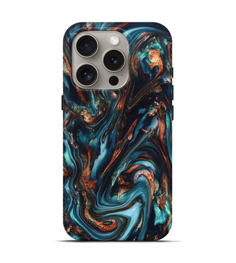 iPhone 16 Pro ResinArt Live Edge Phone Case - Chaz (Teal & Gold, 820722)