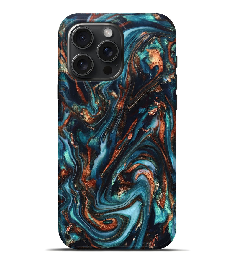 iPhone 16 Pro Max ResinArt Live Edge Phone Case - Chaz (Teal & Gold, 820722)