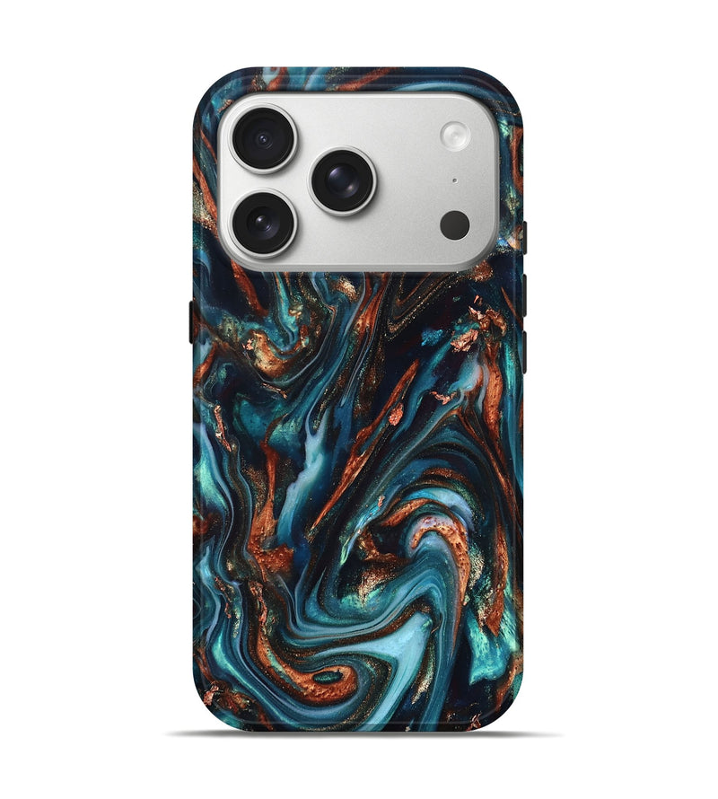 iPhone 17 Pro ResinArt Live Edge Phone Case - Chaz (Teal & Gold, 820722)
