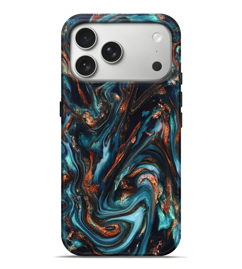 iPhone 17 Pro Max ResinArt Live Edge Phone Case - Chaz (Teal & Gold, 820722)