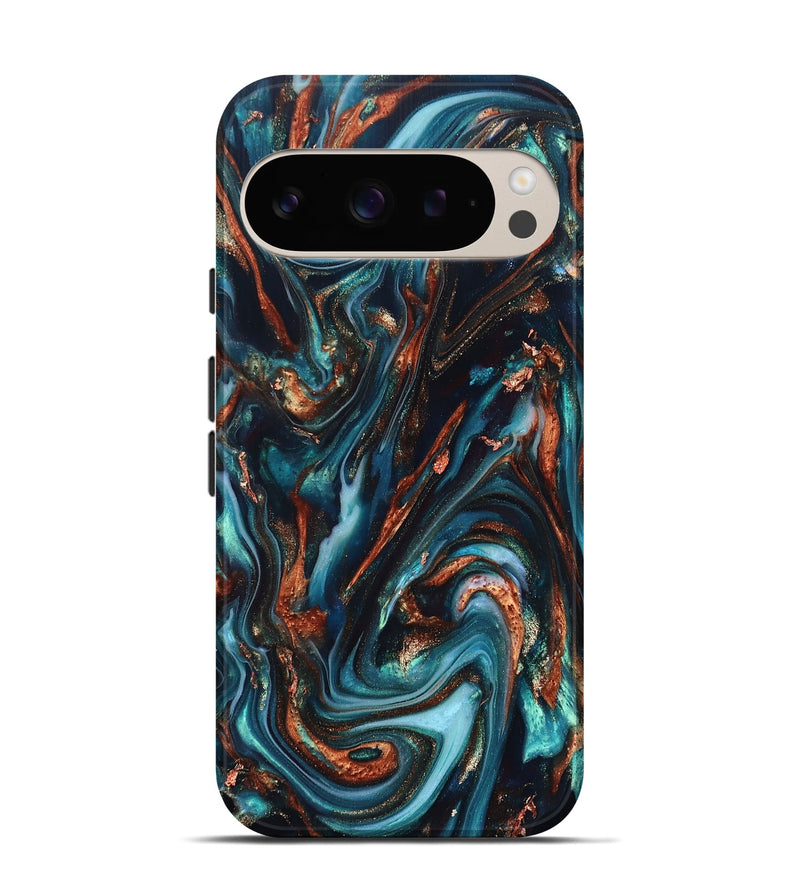 Pixel 9 ResinArt Live Edge Phone Case - Chaz (Teal & Gold, 820722)
