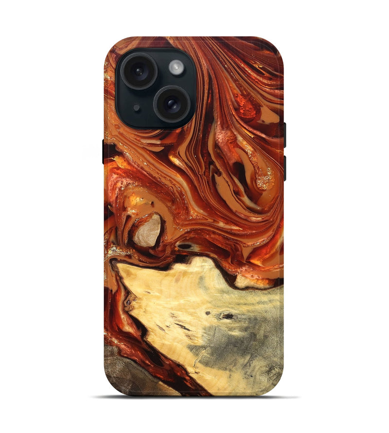 iPhone 15 Wood Live Edge Phone Case - Luna (Red, 820723)
