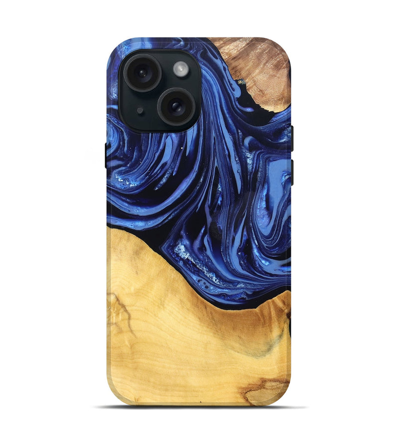 iPhone 15 Wood Live Edge Phone Case - Reina (Blue, 820725)
