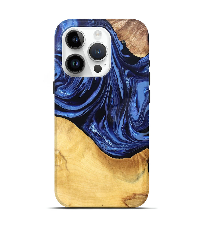 iPhone 15 Pro Wood Live Edge Phone Case - Reina (Blue, 820725)
