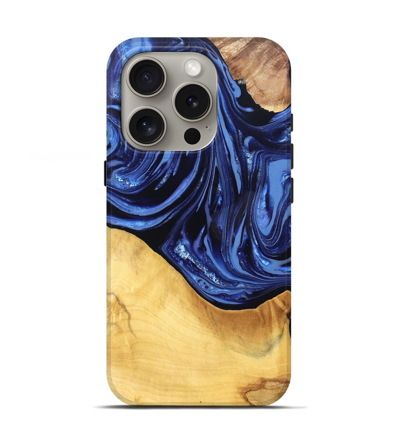 iPhone 16 Pro Wood Live Edge Phone Case - Reina (Blue, 820725)