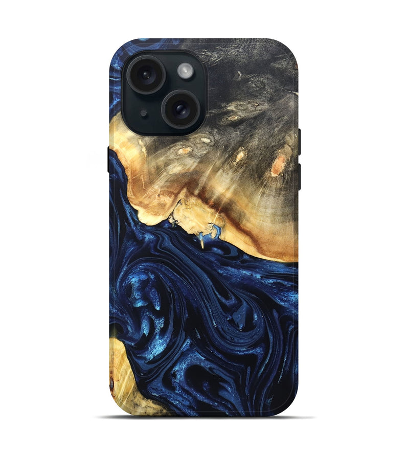 iPhone 15 Wood Live Edge Phone Case - Rosanne (Blue, 820726)