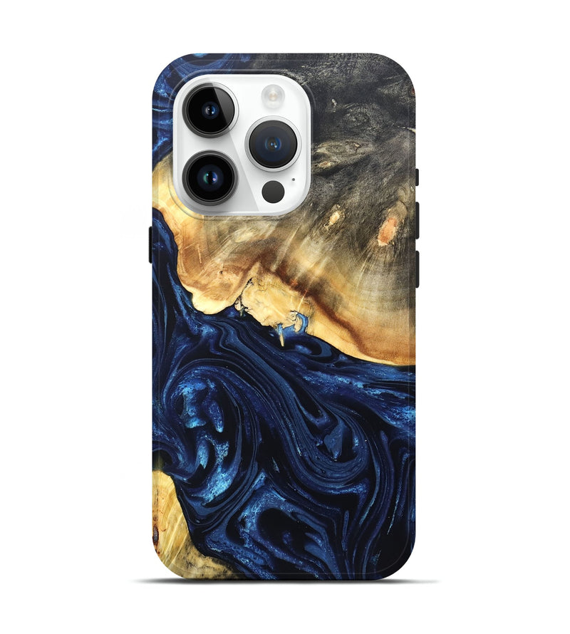 iPhone 15 Pro Wood Live Edge Phone Case - Rosanne (Blue, 820726)