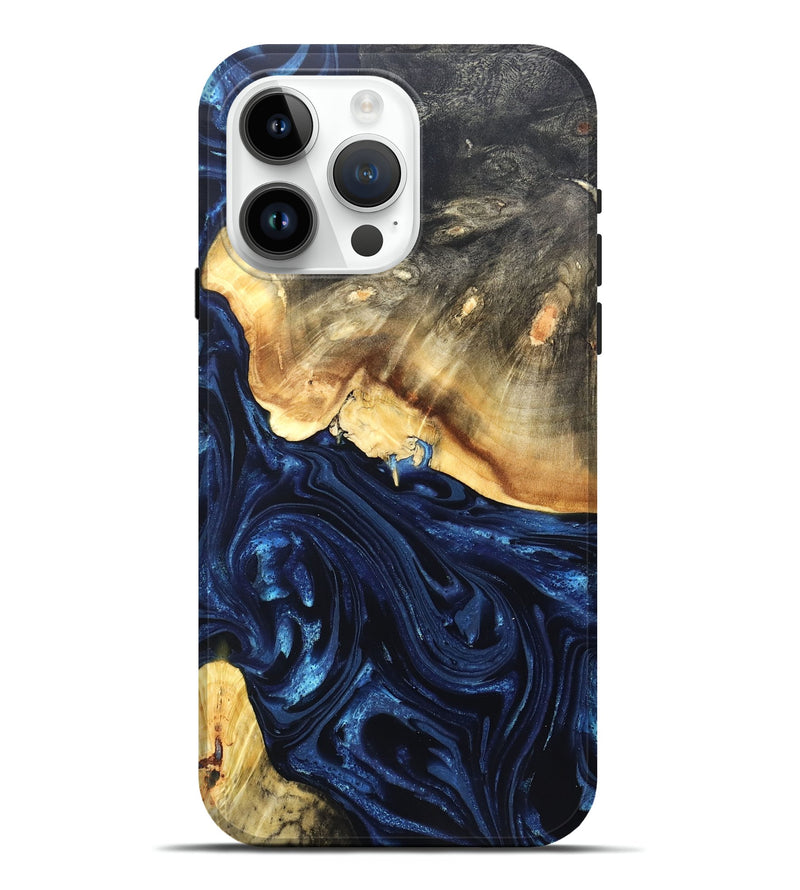 iPhone 15 Pro Max Wood Live Edge Phone Case - Rosanne (Blue, 820726)
