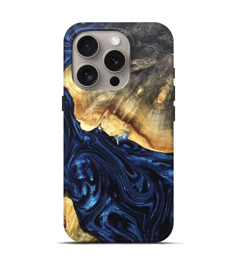 iPhone 16 Pro Wood Live Edge Phone Case - Rosanne (Blue, 820726)