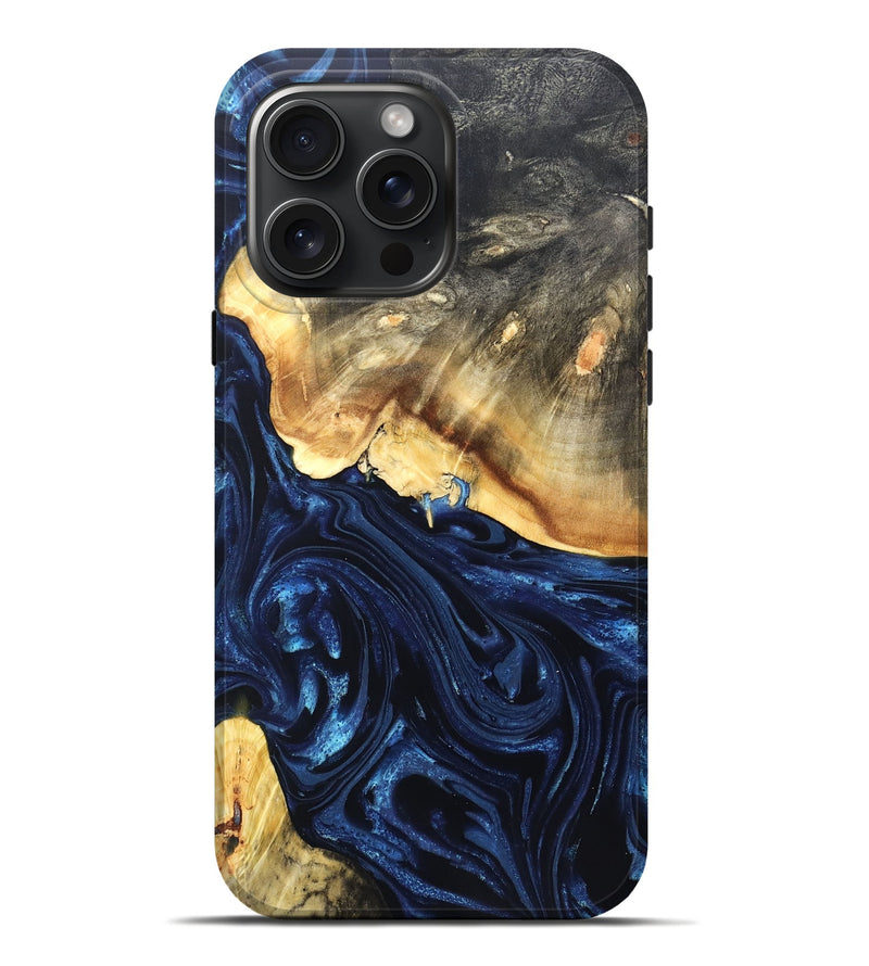 iPhone 16 Pro Max Wood Live Edge Phone Case - Rosanne (Blue, 820726)