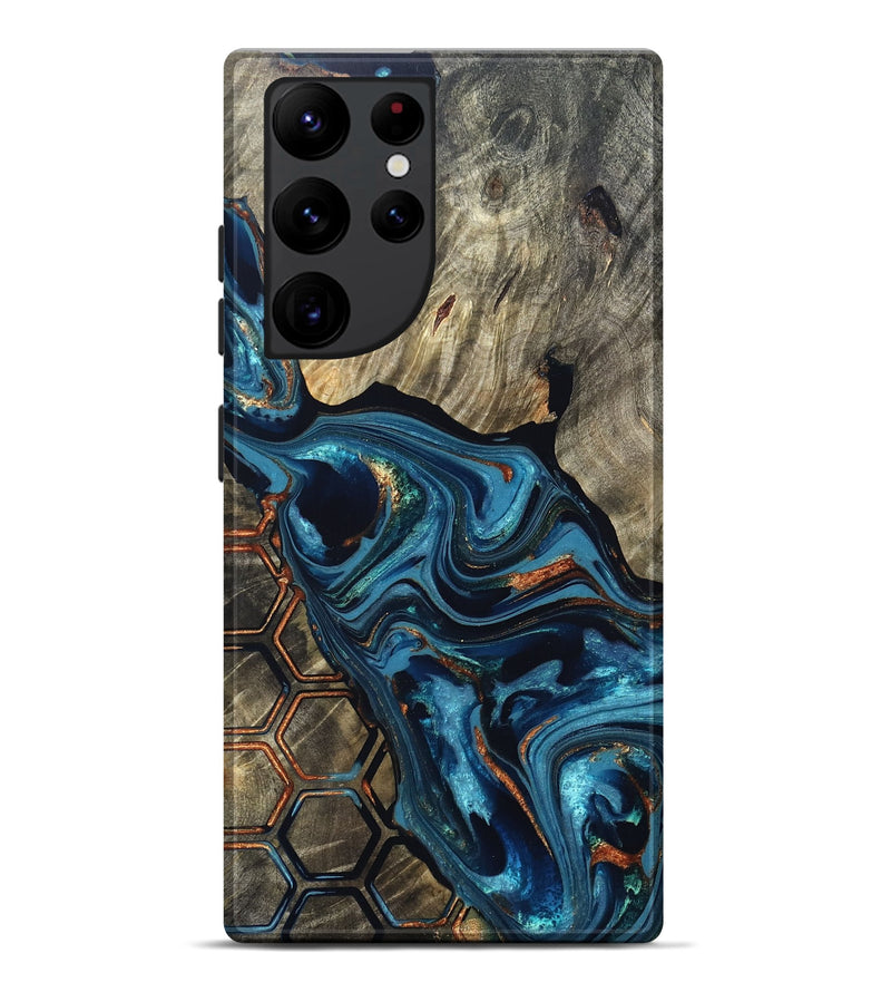 Galaxy S22 Ultra Wood Live Edge Phone Case - Kala (Teal & Gold, 820729)