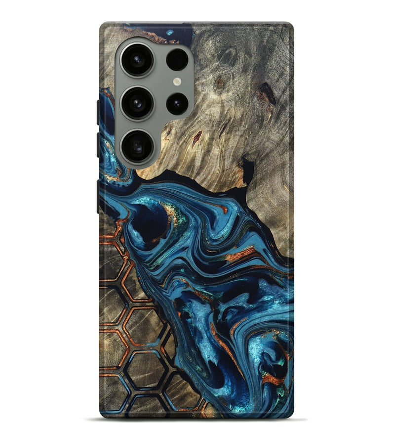 Galaxy S24 Ultra Wood Live Edge Phone Case - Kala (Teal & Gold, 820729)