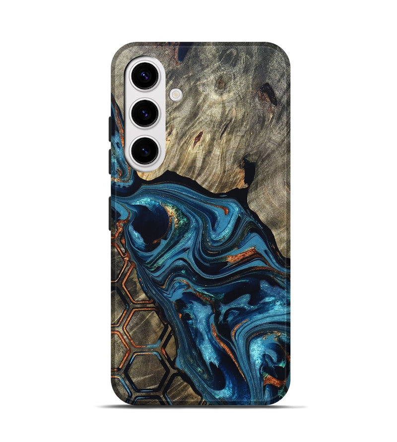 Galaxy S25 Wood Live Edge Phone Case - Kala (Teal & Gold, 820729)