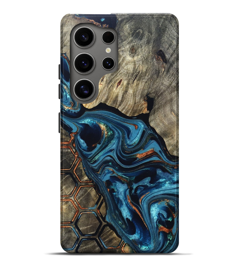 Galaxy S25 Ultra Wood Live Edge Phone Case - Kala (Teal & Gold, 820729)